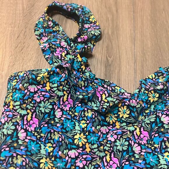 Raisins Blue Floral Ruffle Porta Del Sol Margarita Bikini Top Size Large - Picture 4 of 8
